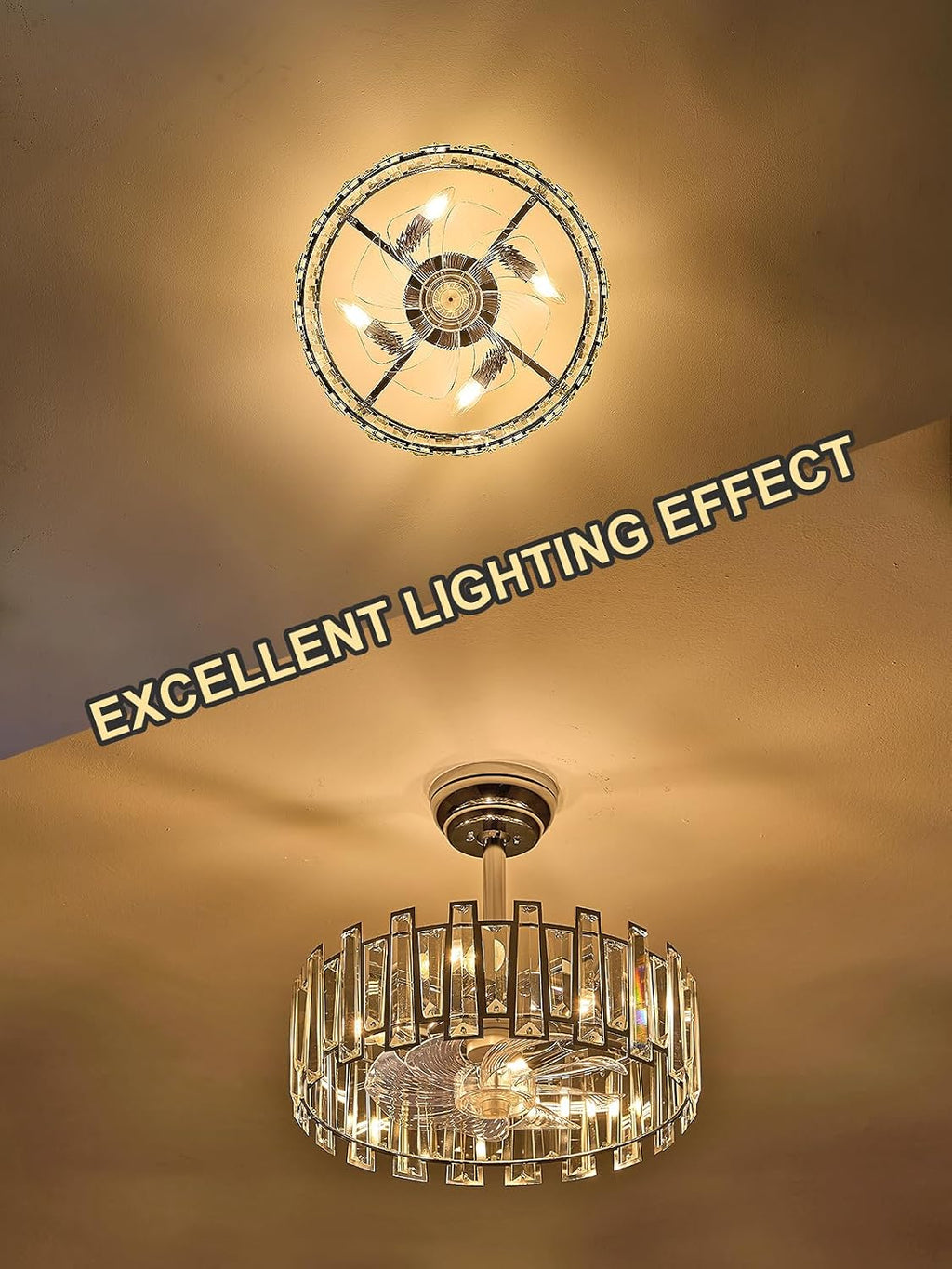 Modern Chrome Caged Ceiling Fan with Light for Bedroom Crystal Ceiling Light Fixture with Fan Bladeless Crystal Chandelier with Fan 18' Fandelier for Kitchen Hallway Dining Room