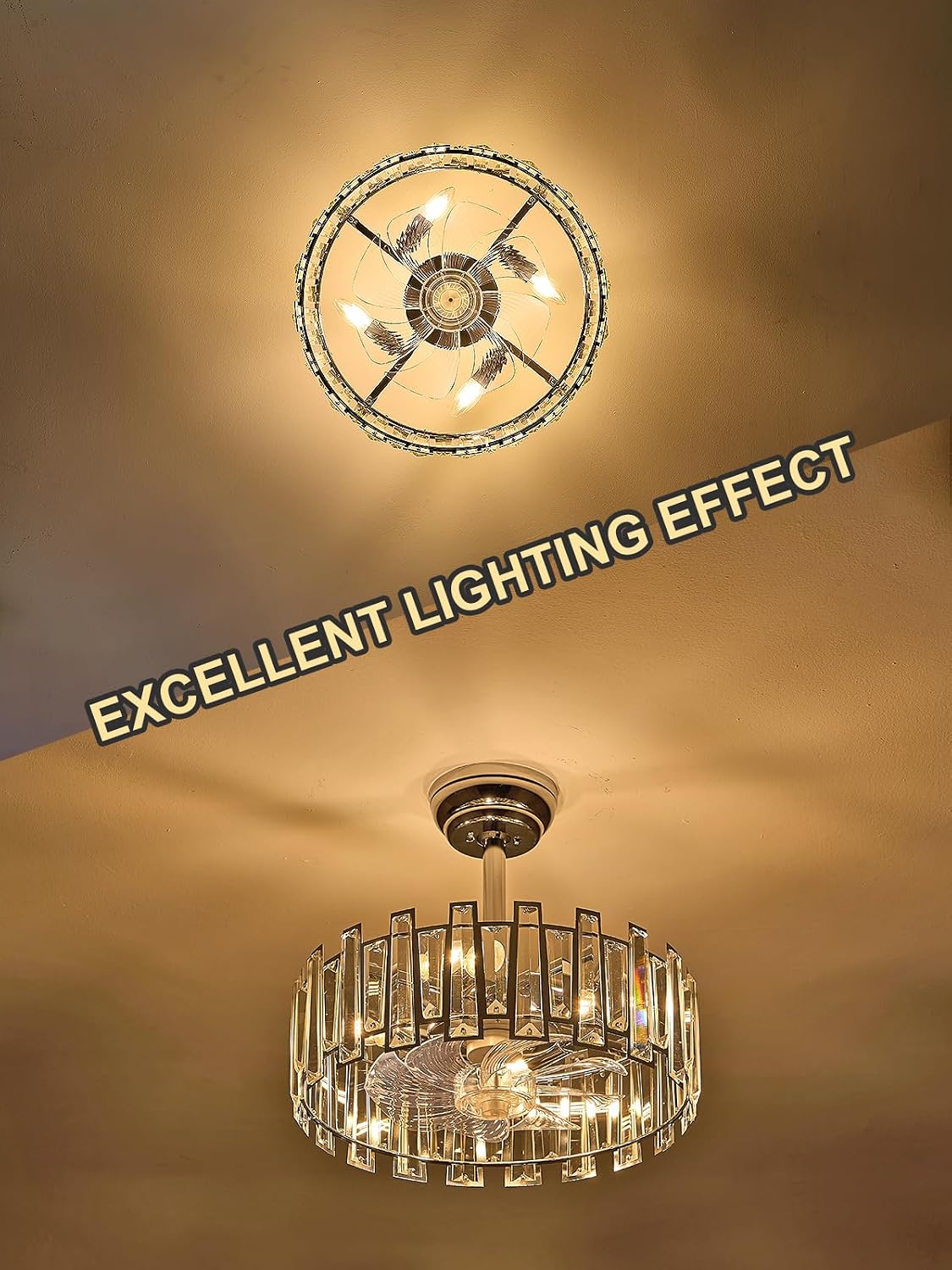 Modern Chrome Caged Ceiling Fan with Light for Bedroom Crystal Ceiling Light Fixture with Fan Bladeless Crystal Chandelier with Fan 18' Fandelier for Kitchen Hallway Dining Room