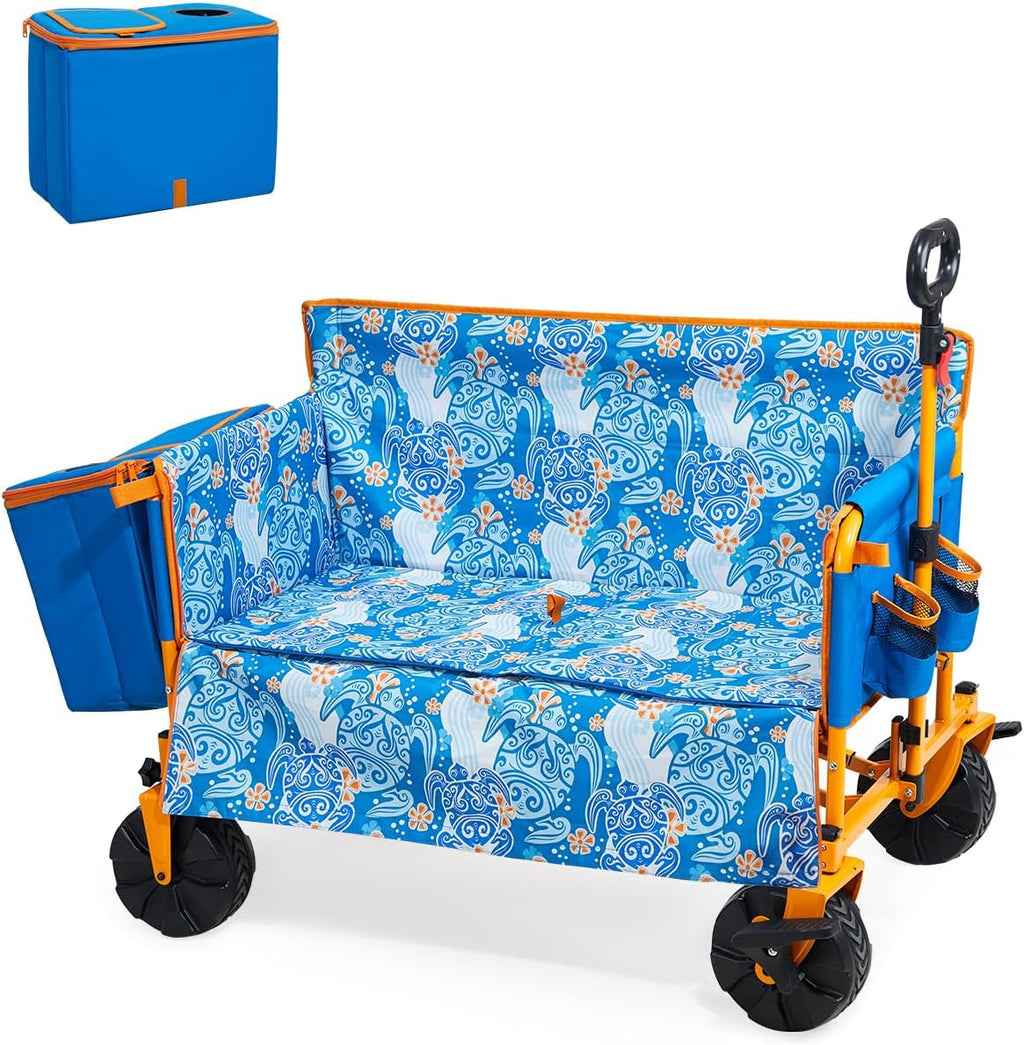 Old Bahama Bay 500lbs Love-Seat Wagon 3-in-1 Bench Wagon Seat for 2 Adults & Heavy Duty Utility Cart, 31L Detachable Cooler Bag, Adjustable Handle &Cup Holders,Perfect for The Beach, Sport, Camping