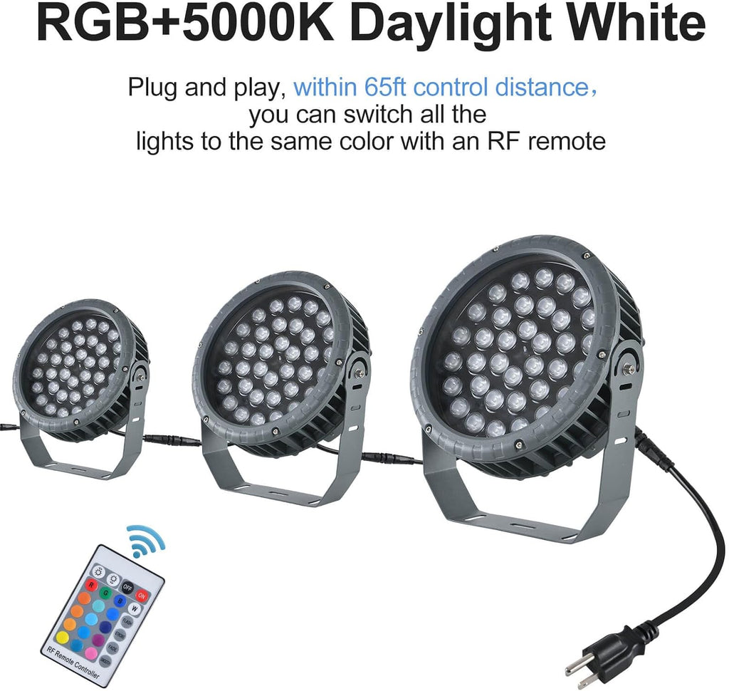 LED Wall Washer Light 144W RGBW Outdoor Spotlight, Outdoor Color Changing Stage Lights with Remote, Uplights for Weddings, Parties, Patio, Outdoor Wall,Landscape Lighting, IP65 Waterproof US 3-Plug