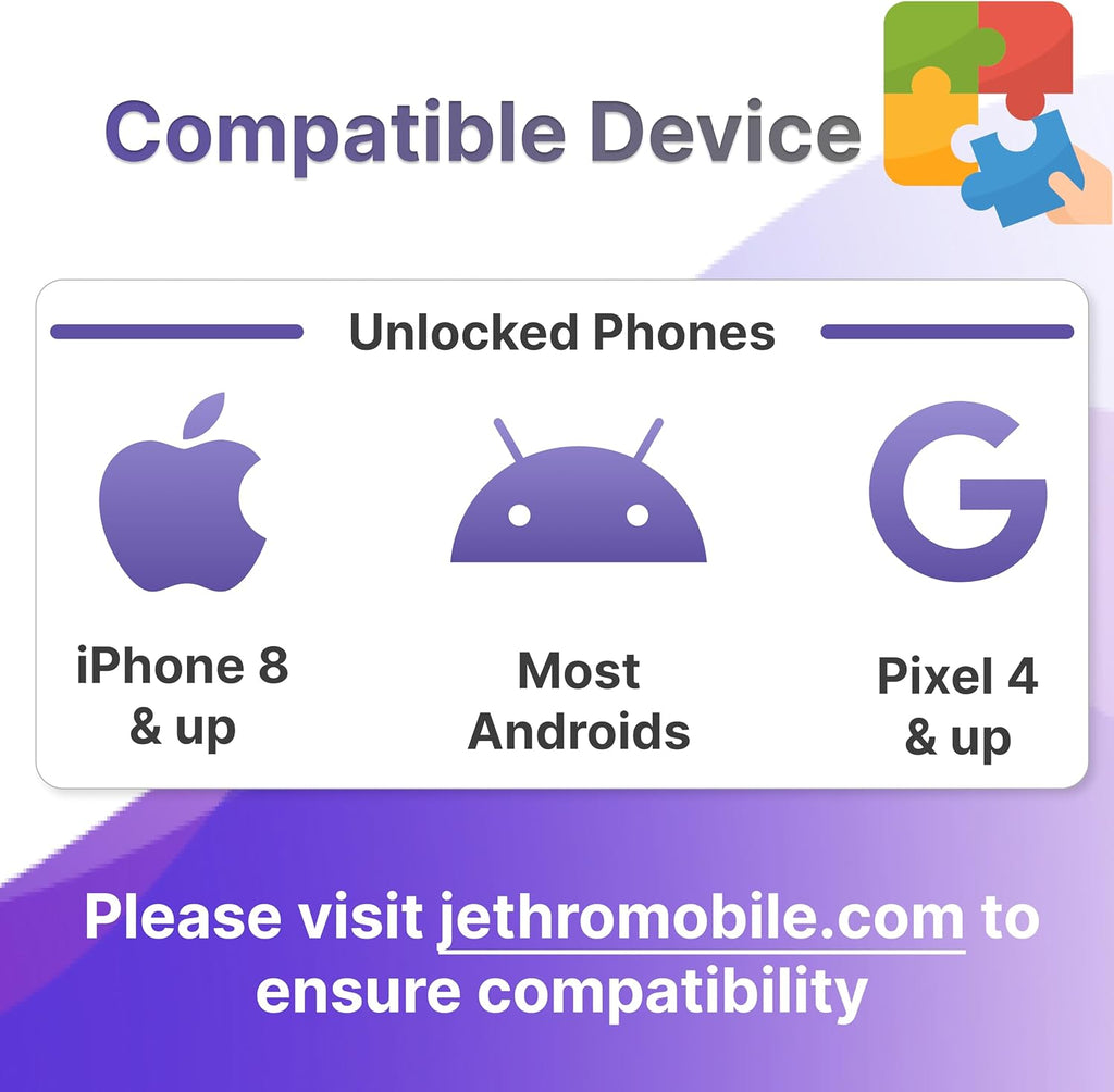 Jethro Mobile Prepaid Plan – 365 Days of Unlimited Talk & Text + 3GB High-Speed Data | Works with iPhone, Android & Feature Phones | 3-in-1 SIM Card