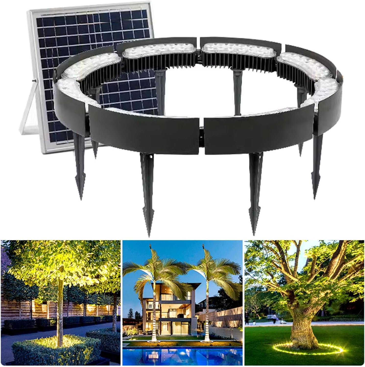 Outdoor Landscape Spotlights Solar Garden Lights, Low Voltage Landscape Tree Ring Lights, Landscape Spotlights, for Palm Tree (Warm White Light Pack of 8)