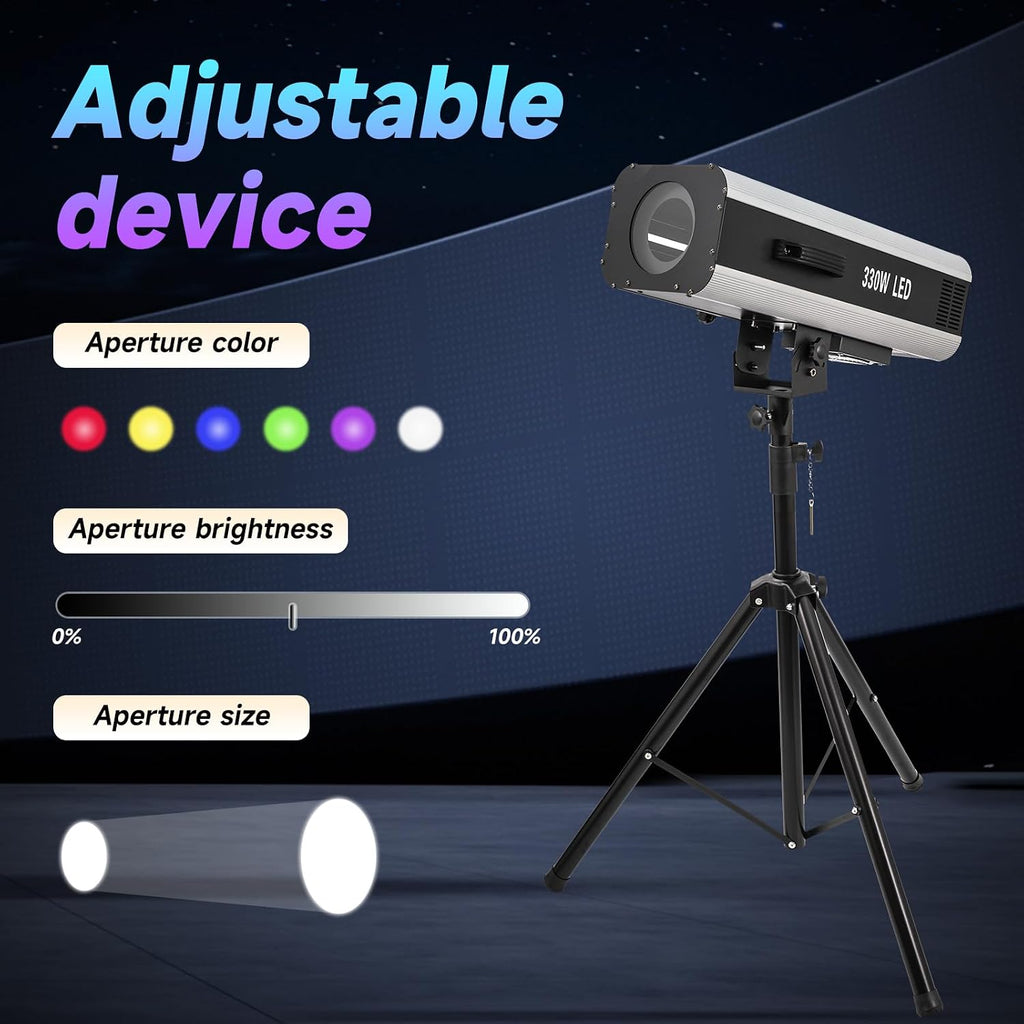 330w Follow Spotlight for Stage, 6 Color Adjustable Aperture and Zoom, with Tripod Mount, Suitable for Wedding and Concert DJ Stage Lighting