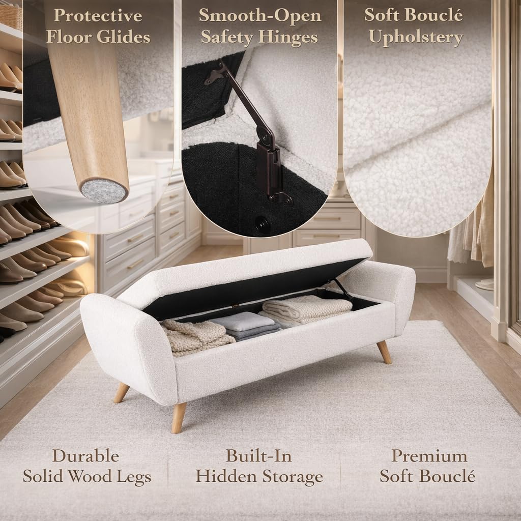 HomePop 60' Modern Storage Bench with Wood Legs - Sherpa Cream