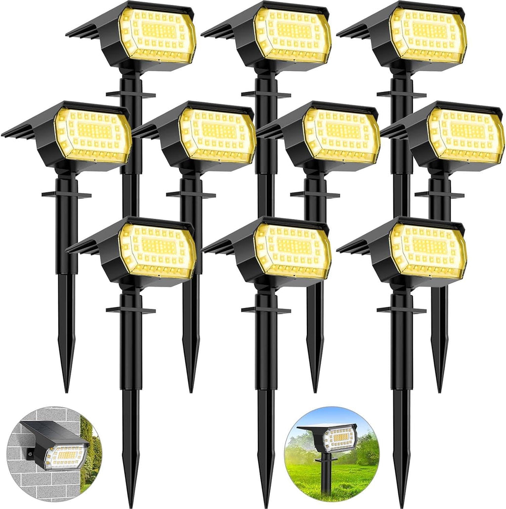 ALEjon Solar Landscape Spotlights Outdoor, 57 Led Solar Lights, 3 Modes Solar Spot Lights, IP65 Waterproof Solar Powered Garden Yard Light, 10 Pack for Outside Patio Pathway Pool (Warm White)