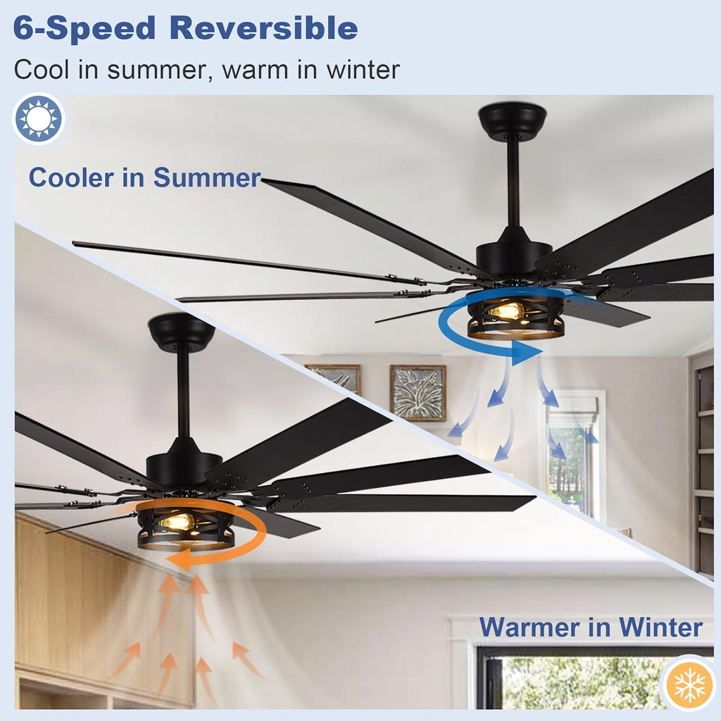 Depuley 72-Inch Ceiling Fans with Lights: Large Ceiling Fans Dual Finish 8 Blades - Rustic Ceiling Fan with Remote Control for Farmhouse Living Room Outdoor Porch Noiseless (Black Walnut)