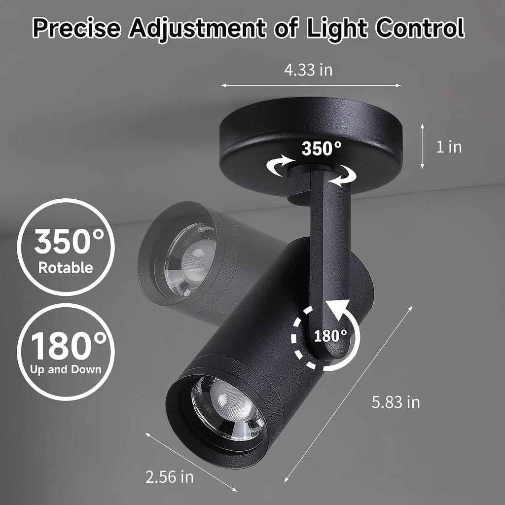 12W LED Dimmable Zoomable Ceiling Spotlight Indoor – Adjustable Wall Surface Mount Accent Spot Light for Home Pitcure, Painting, Plants & Artwork | Warm White 3000K CRI 97, Black 4 Packs