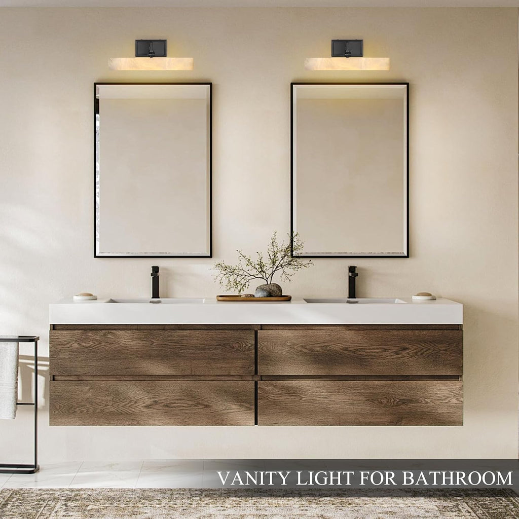 Alabaster Picture Light Hardwired, 12' Matte Black Art Light for Wall & Paintings, Real Spanish Marble Picture Frame Light, Dimmable LED Gallery Lighting, Bathroom Vanity Light Accent for Mirror Use