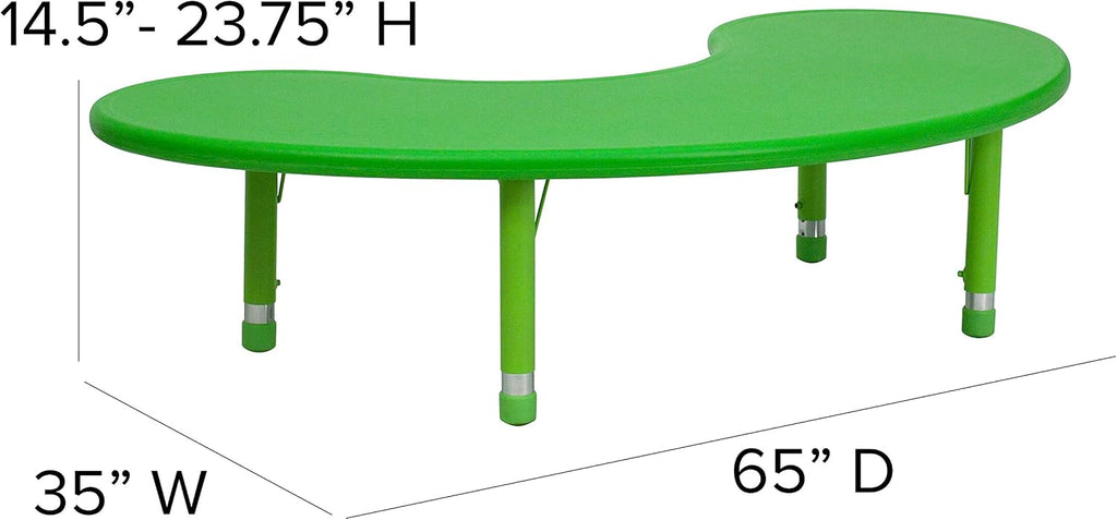 Flash Furniture 35''W x 65''L Half-Moon Green Plastic Height Adjustable Activity Table