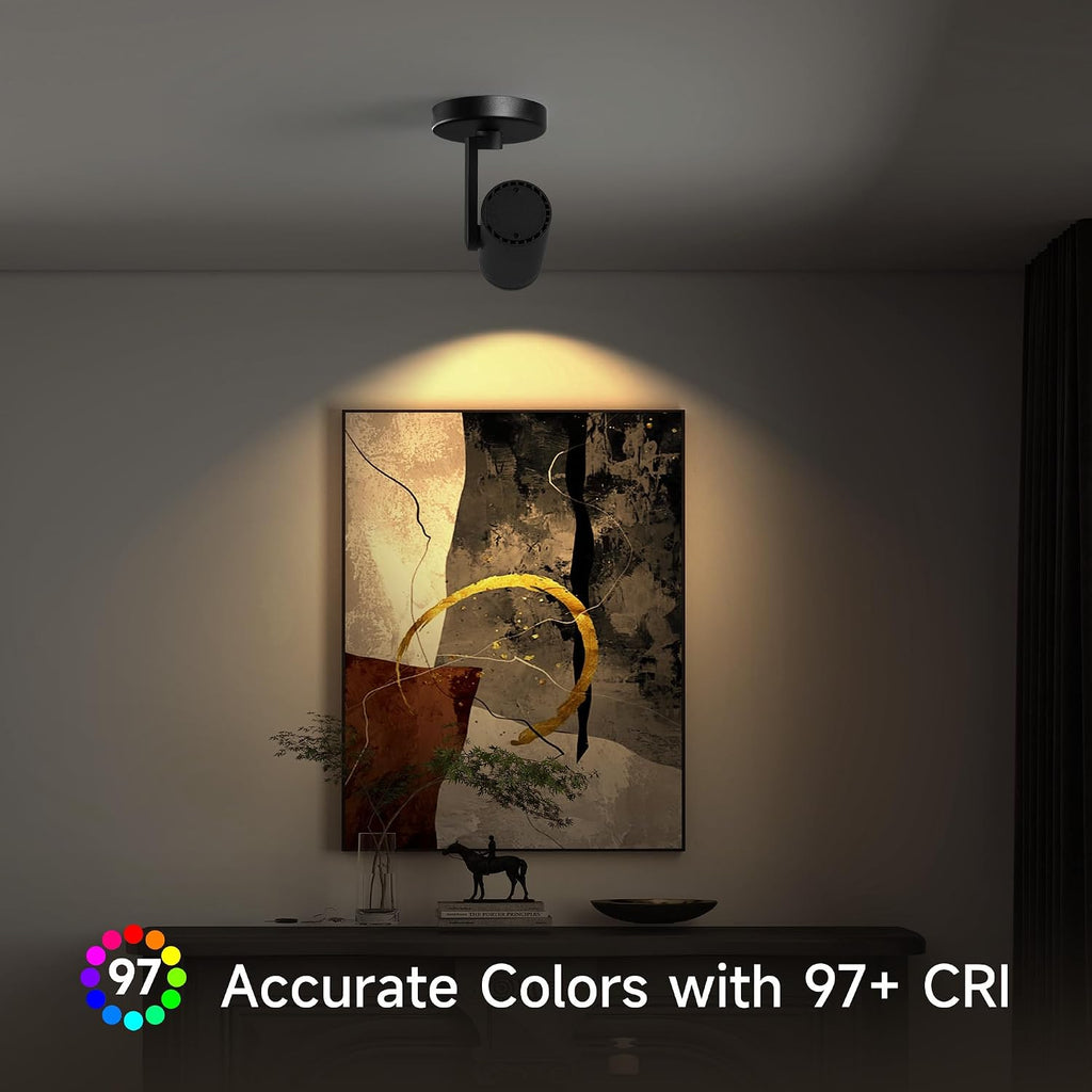 12W LED Dimmable Zoomable Ceiling Spotlight Indoor – Adjustable Wall Surface Mount Accent Spot Light for Home Pitcure, Painting, Plants & Artwork | Warm White 3000K CRI 97, Black 4 Packs