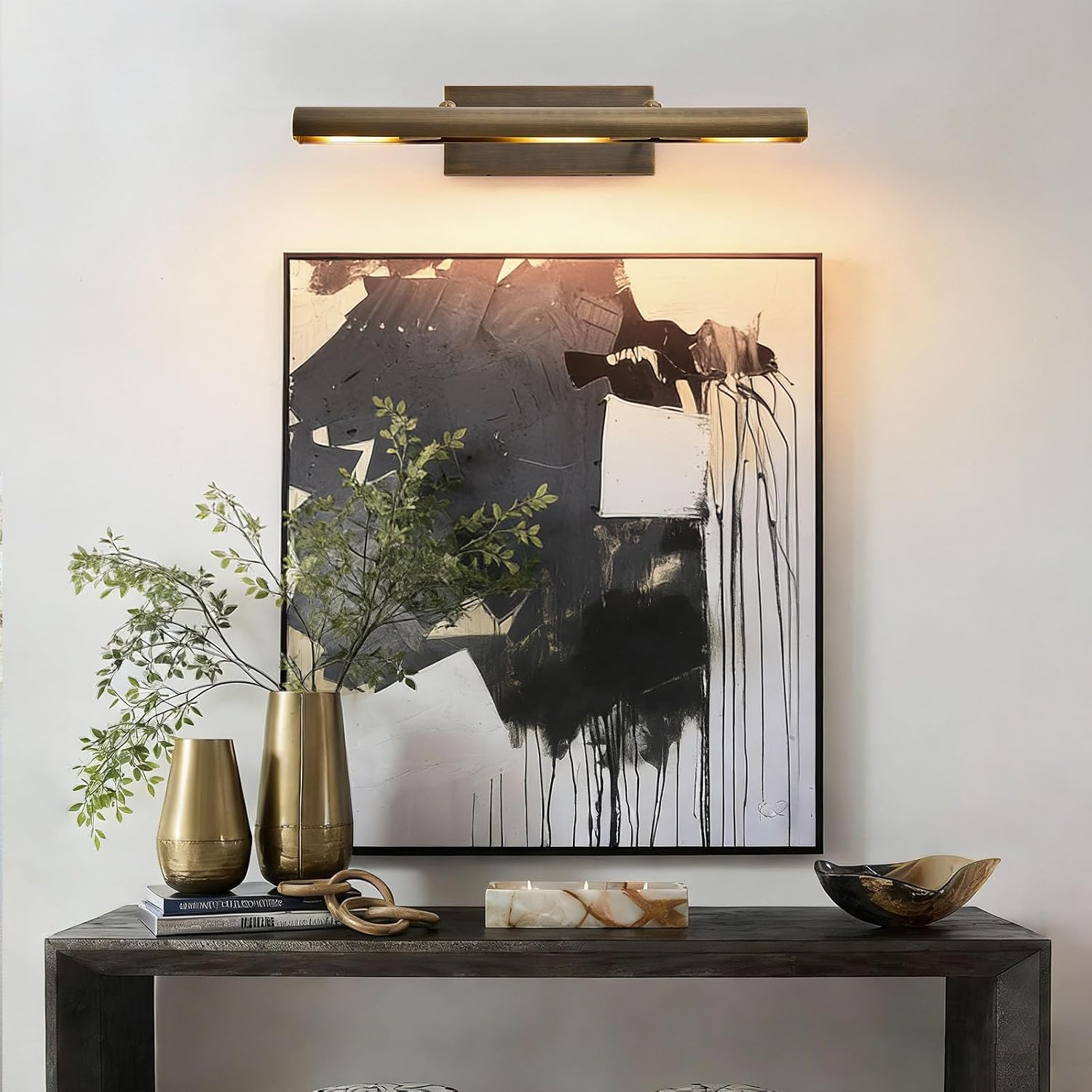 Hardwired Aged Brass Picture Light: 24' Rotatable Vintage Antique Bronze Gallery Artwork Lighting over Pictures Frame - Traditional Copper Museum Art Accent Spotlight for Library Wall Photo Painting
