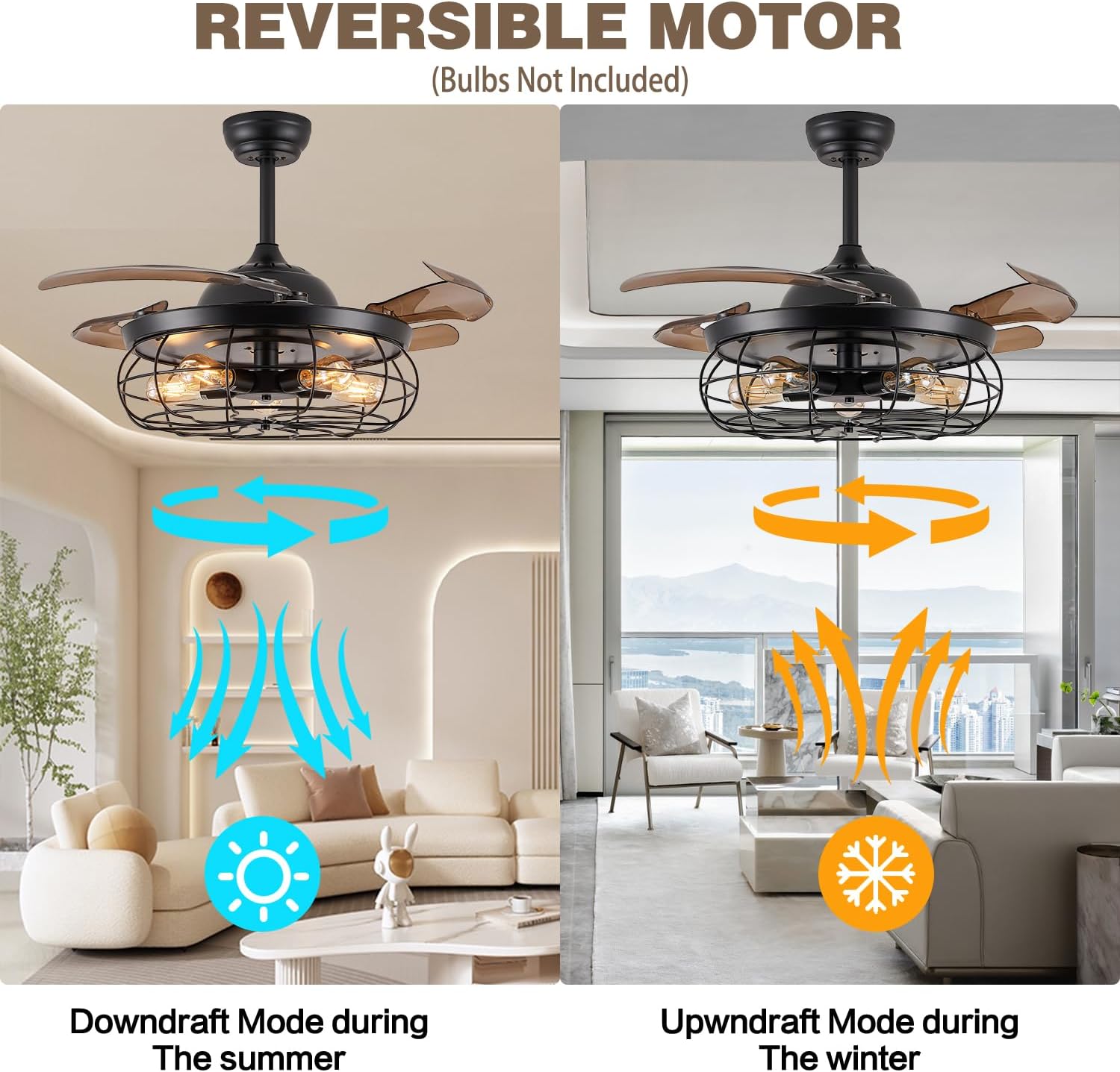 DuMaiWay 36' Caged Ceiling Fan, Industrial Retro Ceiling Fans with Remote Controller Vintage Style for Farmhouse/Living Room/Bedroom/Restaurant 5 Lights 3 Fan Blades Black