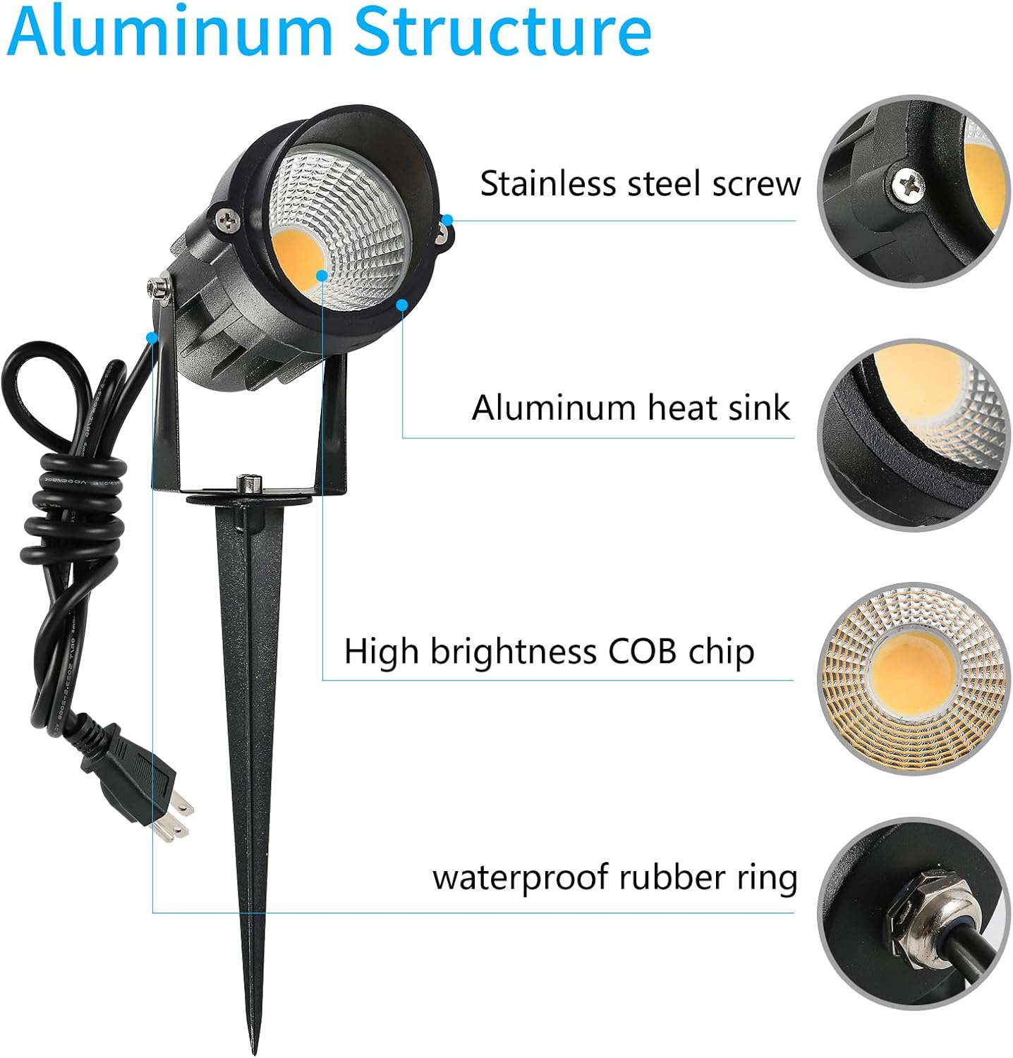 8 Pack 7W 3CCT Outdoor LED Landscape Spotlights 110V-220V | USA Plug and Hardwired, High Brightness 700LM, IP65 Waterproof, Spiked Tree Uplights, Landscape Lights for Pathway Garden