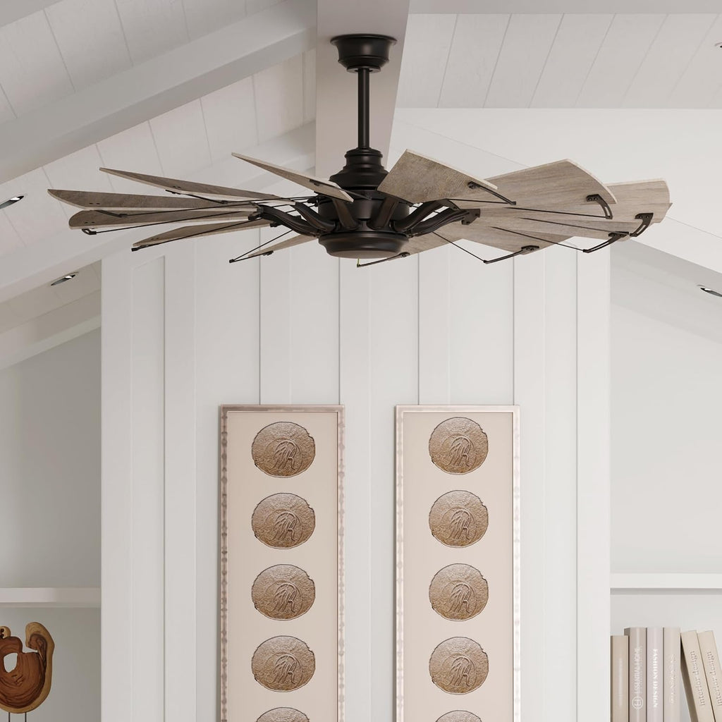 Progress Lighting Springer Collection DC Motor Farmhouse Windmill Ceiling Fan, Matte Black, 12-Blade (60' W x 17-3/8' H) P250000-31M