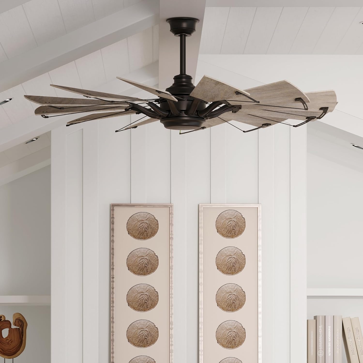Progress Lighting Springer Collection DC Motor Farmhouse Windmill Ceiling Fan, Matte Black, 12-Blade (60' W x 17-3/8' H) P250000-31M