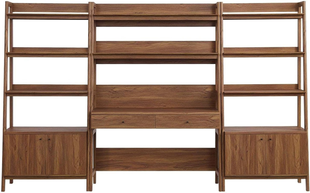 Modway Bixby 3-Piece Home Office Desk and Bookshelf Display Case in Walnut