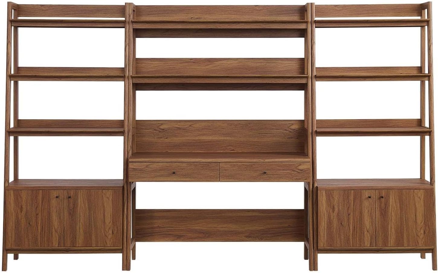Modway Bixby 3-Piece Home Office Desk and Bookshelf Display Case in Walnut
