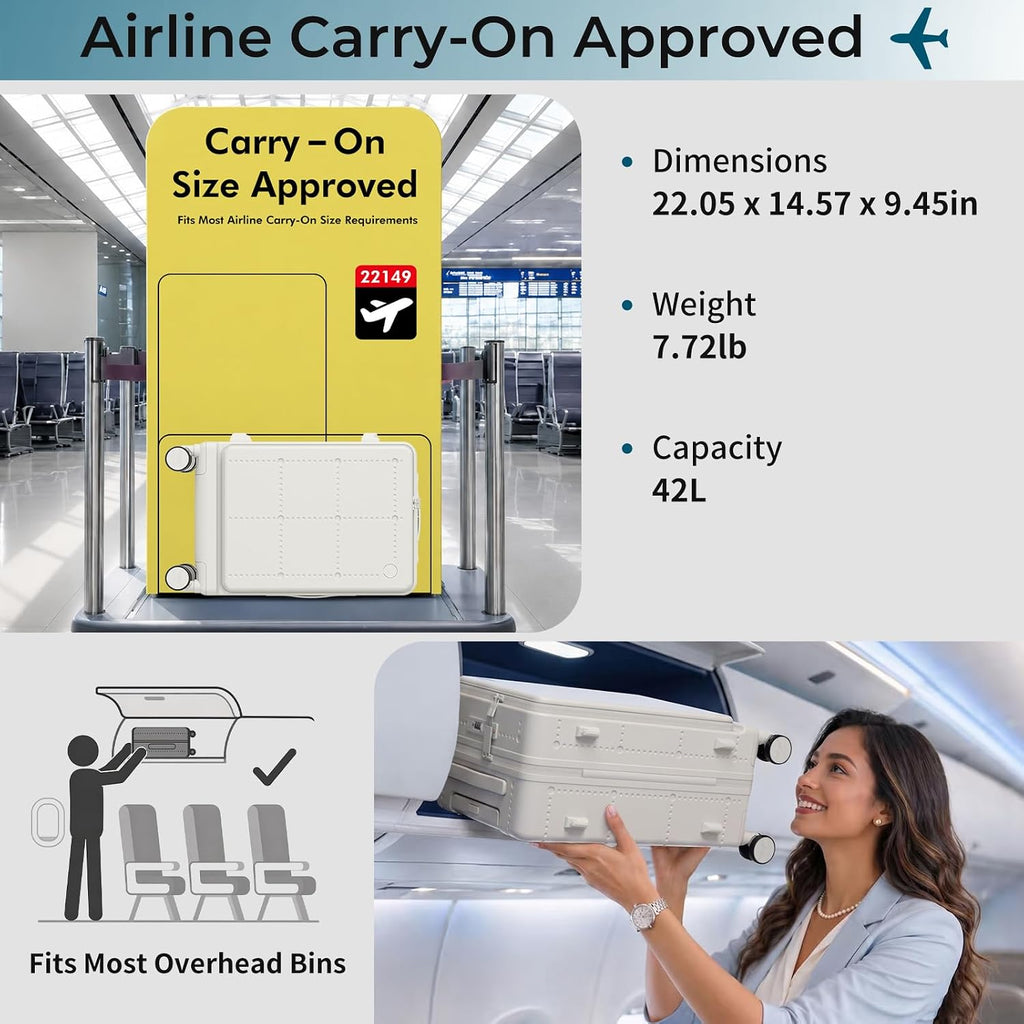 Santino Carry On Luggage 22x14x9 Airline Approved 20 Inch baggage pc Hard Shell Suitcase with Spinner Wheels TSA Lock with USB Port and Cup Holder and phone holder Top Opening Suitcase