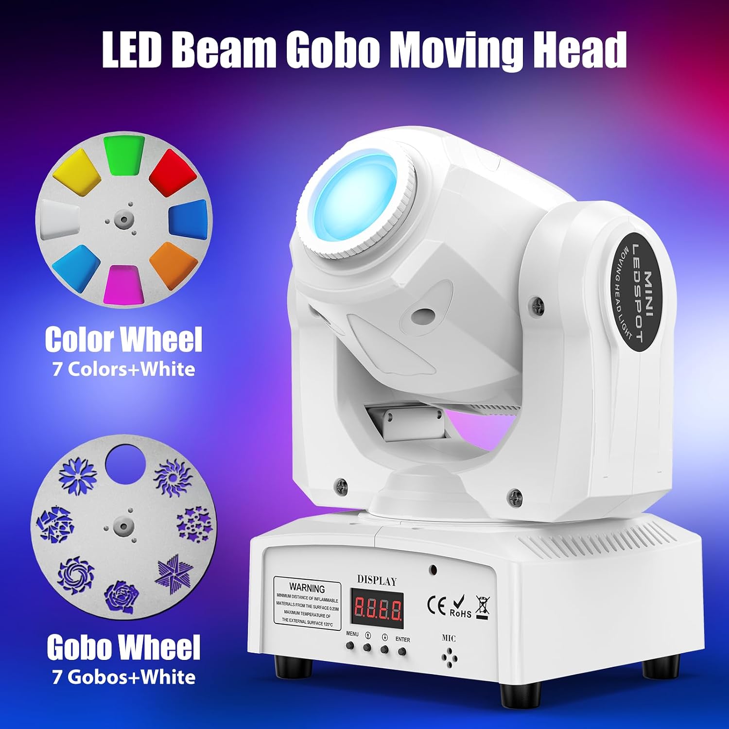 U`King 60W Moving Head Lights, White Moving LED DJ Lights RGBW Stage Light with Remote 8 GOBO 8 Colors Spotlight by DMX 512 Controlled 9/11 Channel for Church KTV Club Concert Party Wedding(8PCS)