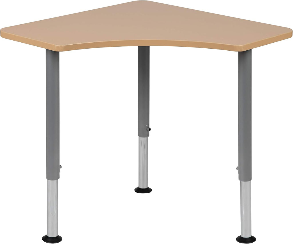 Flash Furniture Triangular Natural Collaborative Student Desk (Adjustable from 22.3' to 34') - Home and Classroom