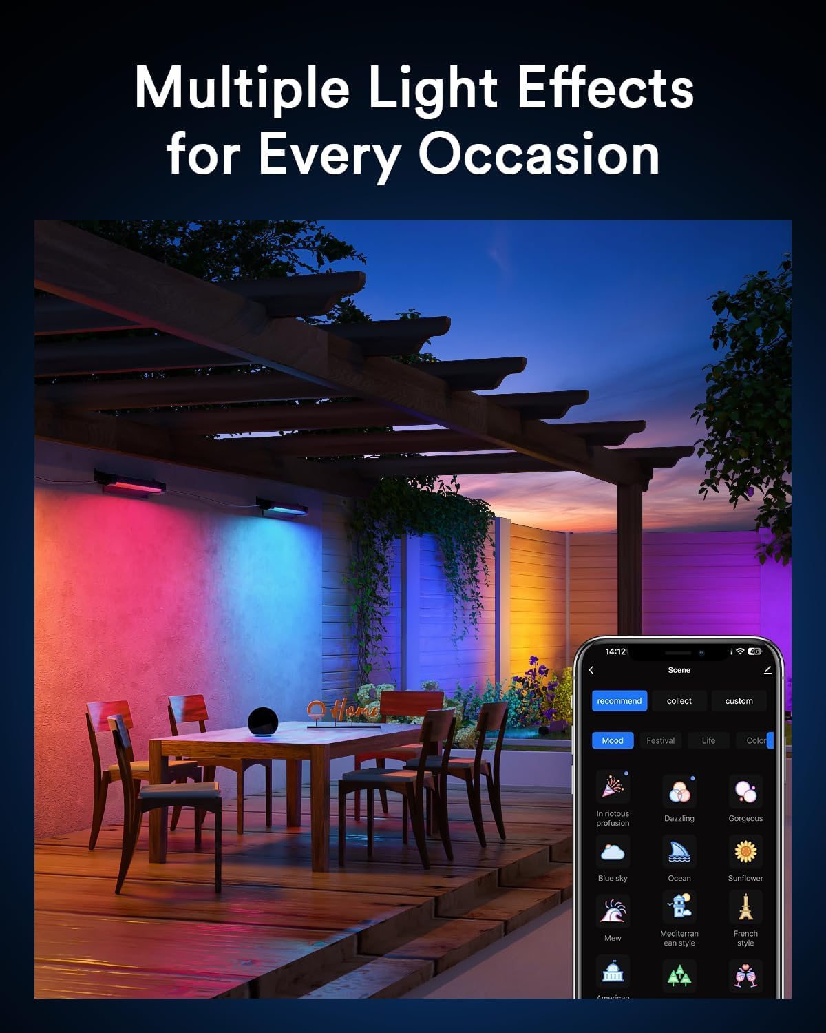 Lumary Smart Outdoor Led Light Bar, RGBAIWW Color Changing Wall Washer Lights, IP65 Backyard Ambient Floodlights Landscape Lighting for Room/Garden/Halloween/Christmas, APP&Voice Control, 4 Pack
