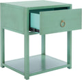 SAFAVIEH Furniture - Sadie 1-Drawer Nightstand - Turquoise - Wood - Glam Gold Hardware Design - Ideal for Bedroom, 21'W x 17.2'D x 26'H - Fully Assembled (NST9201C)