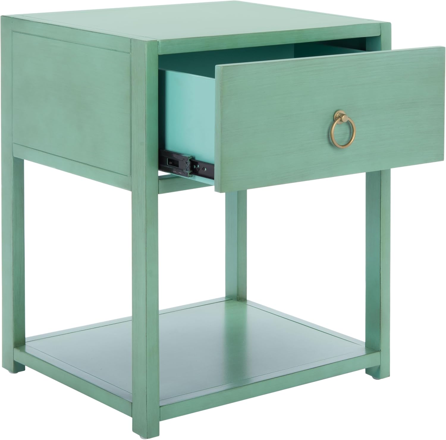 SAFAVIEH Furniture - Sadie 1-Drawer Nightstand - Turquoise - Wood - Glam Gold Hardware Design - Ideal for Bedroom, 21'W x 17.2'D x 26'H - Fully Assembled (NST9201C)