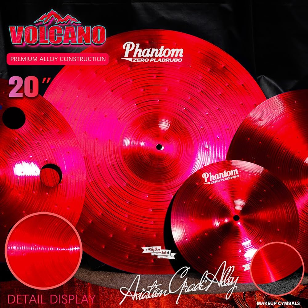 Titanium Color Cymbals Set – 7-Piece Drum Cymbal Pack for Acoustic Kits – Red/Blue/Black – Lightweight, Durable & Stage-Ready – Direct from Manufacturer (Red)