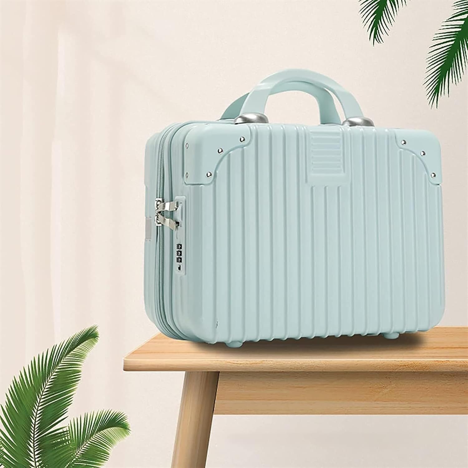 Durable Suitcase for Women Makeup Travel Case Hard Shell Vanity Cases Portable ABS Cosmetic Case Hand Luggage Case For Women Retro Suit Case (Color : A, Size : 14inch)