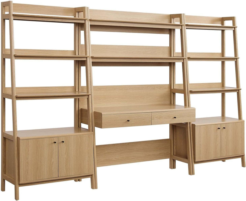 Modway 3-Piece Home Office Desk and Bookshelf Display Case in Oak