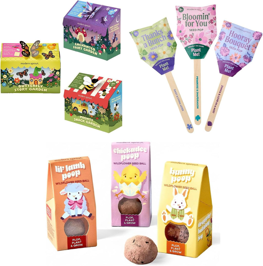 Modern Sprout Easter Basket Essentials - Seed Pops, Magical Minds & Easter Plop - Spring Gardening Starter Kit for Kids - Non-Candy Easter Basket Stuffer - Eco-Friendly Growing Gift Set for Kids