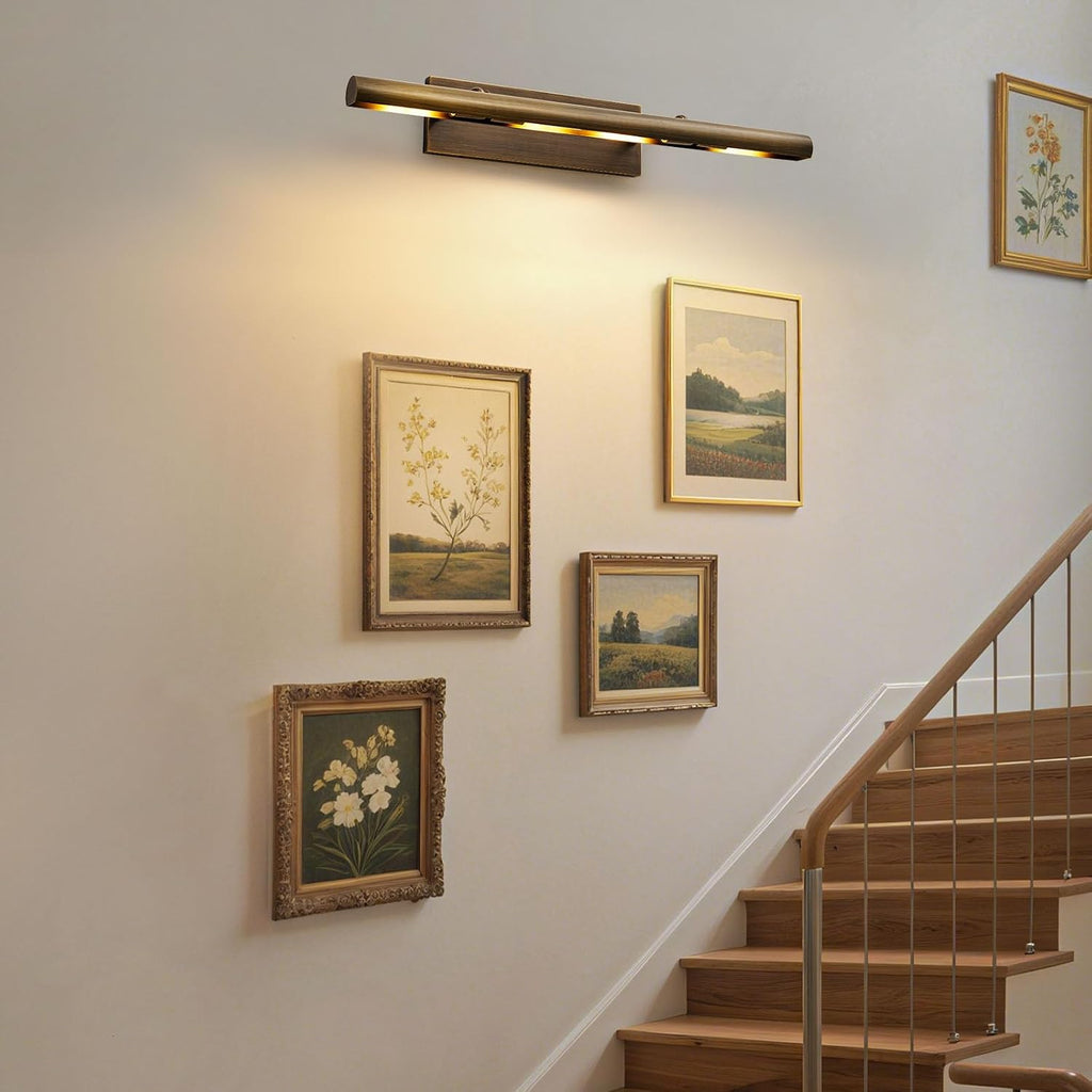 Art Picture Frame Wall Light: 30' Dimmable Antiquing Artwork Copper Painting Spotlight - Hardwired Swing Arm Rotatable 4 Lights over Pictures - Linear Accent Lighting above Photo for Gallery Museum