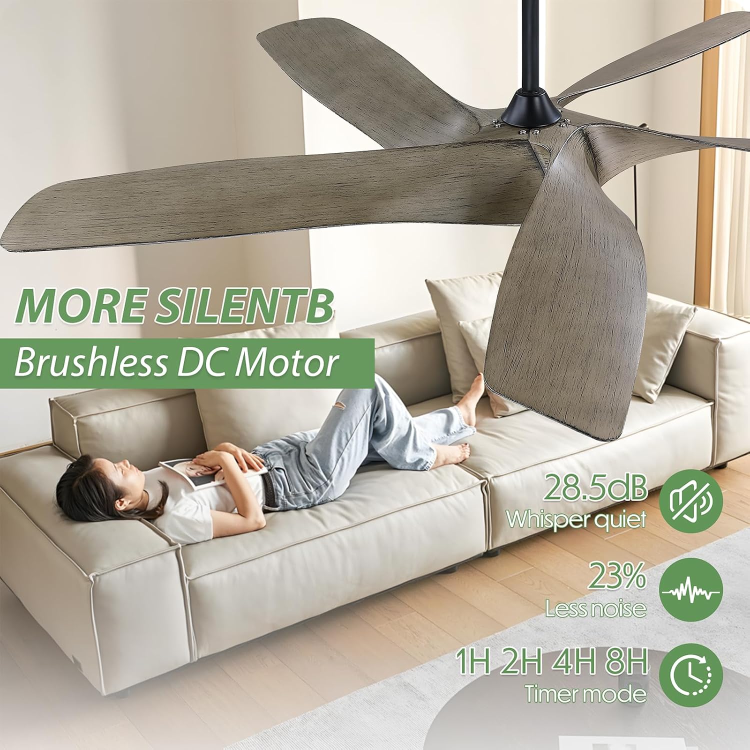 60 Inch Ceiling Fans with Lights and Remote,Flush Mount Low Profile, DC Reversible Motor,6 Speeds Noiseless Ceiling fans For Bedroom,Patio,Farmhouse,Indoor & Outdoor Use,ETL Certification