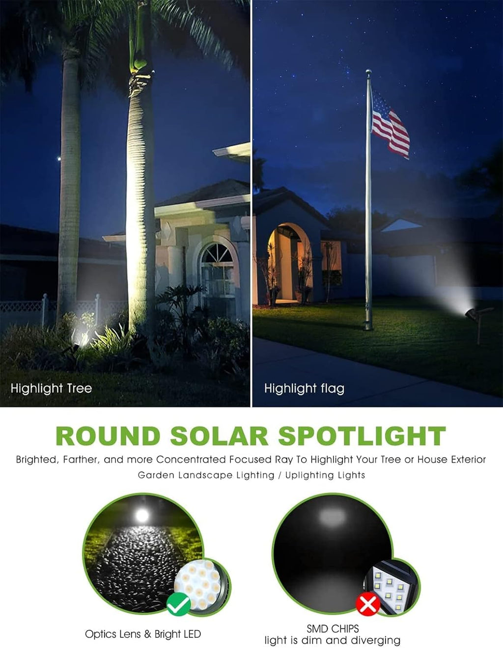 Solar Spot Lights Outdoor,2.5W Solar Panel and Bright 2 in 1 Waterproof Solar Powered Landscape Spotlights Wall Light for Garden Patio Yard Flag Pole Pool,Warm Light,6 pcs (Colorful 4 pcs)
