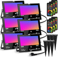 LED Flood Light Outdoor 500W Equivalent Color Changing Landscape Lighting, Timing+120 Colors Strobe+2700K Warm White+DIY Flash,IP66 Waterproof Up Stage RGB Led Light Indoor US 3Plug 6Pack with Stake