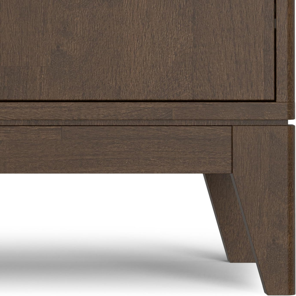 SIMPLIHOME Harper Storage Cabinet - 40 inch Wide Solid Wood Medium Storage Cabinet in Walnut Brown, Mid-Century Modern Cupboard for Entryway or Dining Room with Drawers, Tapered Legs, and Shelves