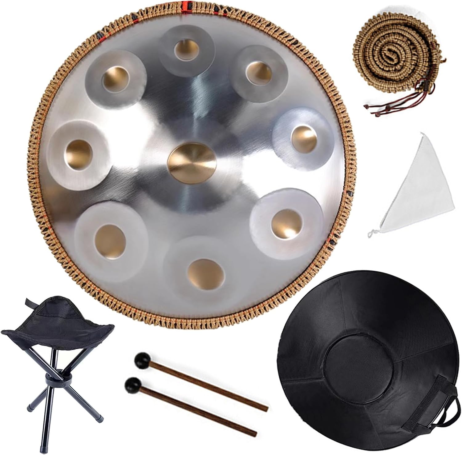 Steel Drum Handpan 22 Inches Adults Hand Pan Drum D Minor Kurd 432/440Hz 9/10/12 Notes Hand Pan Drums Instrument with Soft Bag, Mallets, Stand(432HZ/9Note)