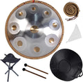 Steel Drum Handpan 22 Inches Adults Hand Pan Drum D Minor Kurd 432/440Hz 9/10/12 Notes Hand Pan Drums Instrument with Soft Bag, Mallets, Stand(440HZ/9Note)