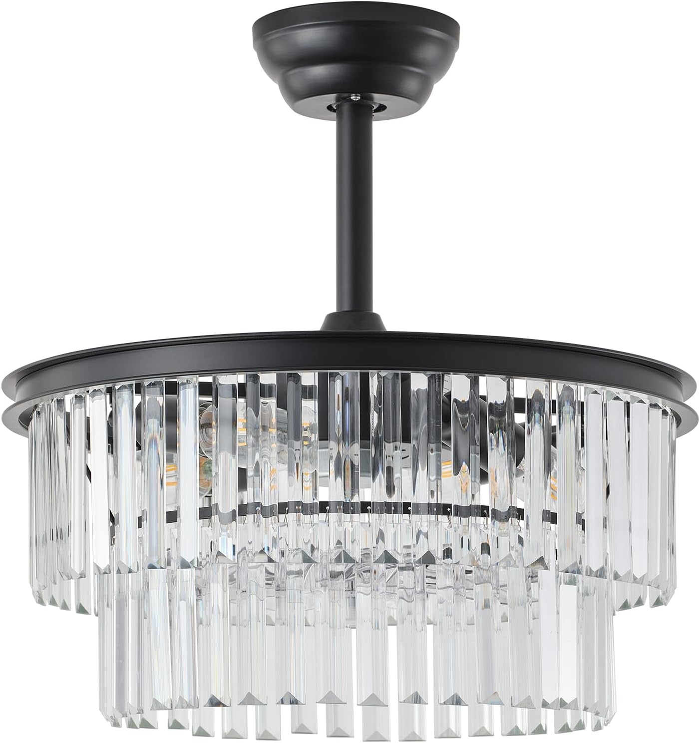 20' Black Crystal Fandelier Ceiling Fans with Lights,Farmhouse Rustic Caged Crystal Chandelier Ceiling Fan with Light Remote Control with 6 Speeds for Bedroom, Nursery, Living Room