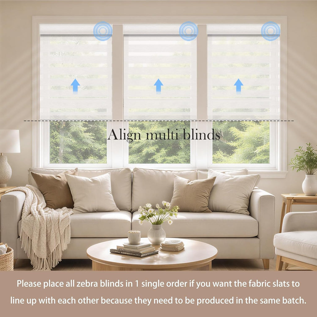 Motorized Zebra Blinds, Automatic 60% Blackout Shades for Indoor Windows Work with HomeKit, Alexa, Google Home, Customized Electric Blinds with Remote, App, Voice Control, Fabric Ivory