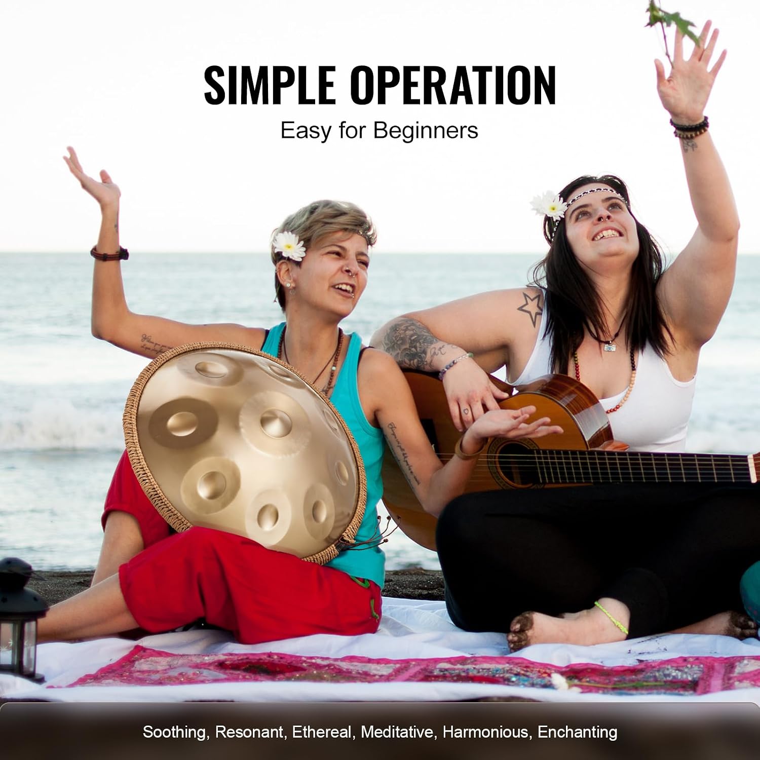 Happybuy Handpan Drum, 22 in & 9 Notes, D Minor, Equipped with Mallets, 440Hz Tuned, with Handpan Stand & Carry Bag, Steel Percussion for Adult Beginners