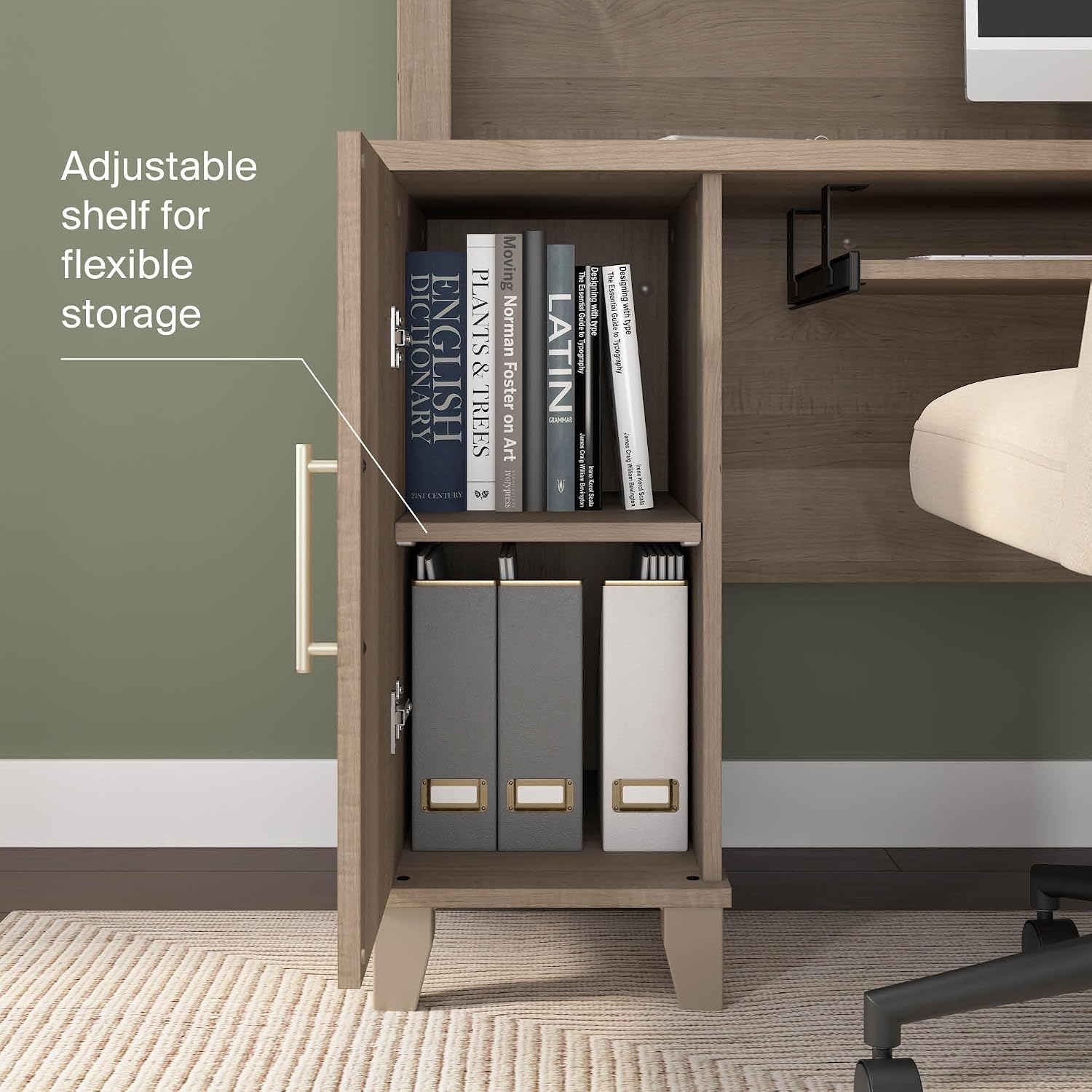 Bush Home 60-Inch L-Shaped Desk with Hutch, Corner Computer Office Desk with File and Box Drawers, Shelves and Storage Cabinet, Home Office Workstation, Somerset Collection, Ash Gray