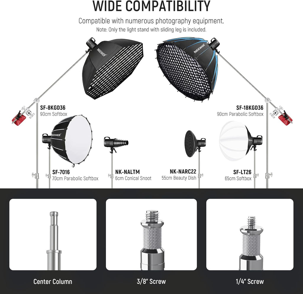 NEEWER C Stand with Boom Arm Pro 100% Stainless Steel, Max Height 10.8ft/330cm Air Cushion Heavy Duty Photography Light Stand with 4.2ft/128cm Holding Arm for Monolight Softbox Reflector