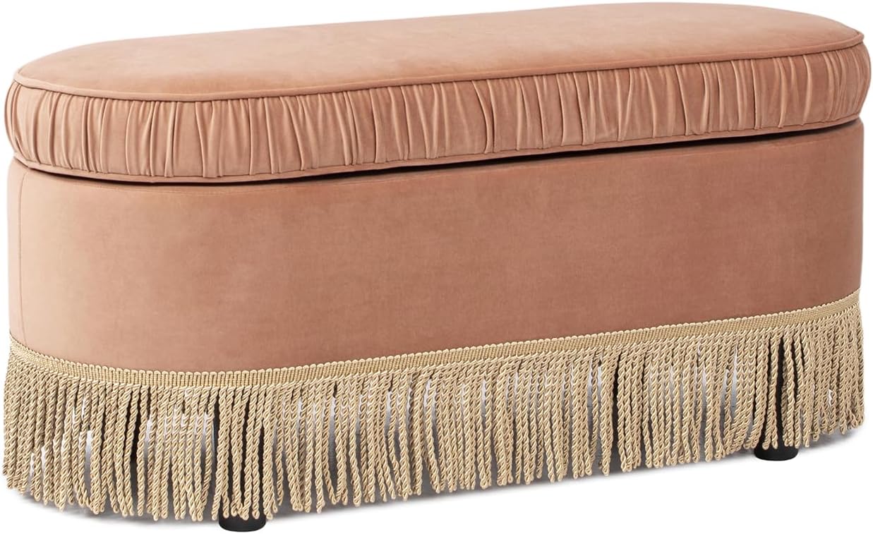 Jennifer Taylor Home Celeste 38' Oval Storage Bench Ottoman, Peach Orange Velvet