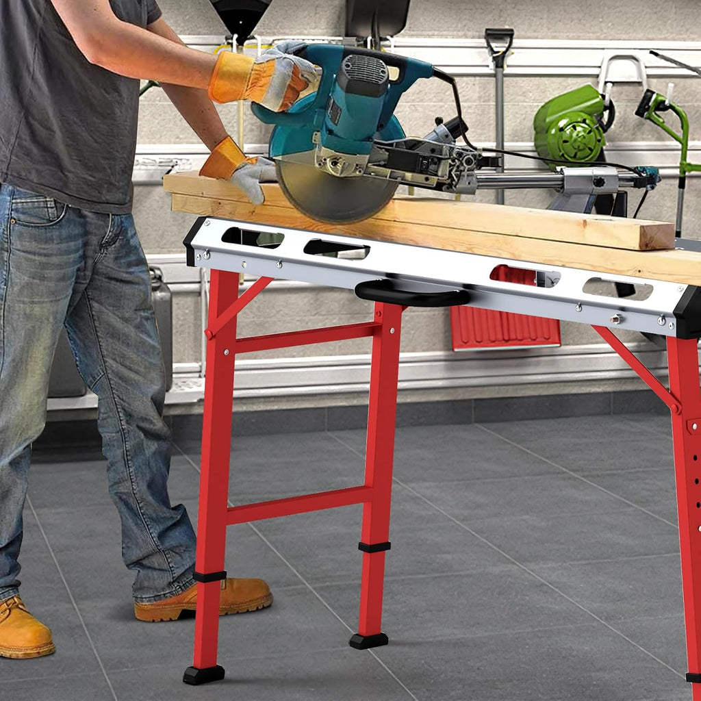 Goplus Portable Welding Table, 42' x 21' Folding Height Adjustable Weld Table Top w/1000LBS Capacity, 2 Bar Clamps, 8 Tool Slots, Handle, 0.7' Holes, Heavy-Duty Workbench Fixture Table for Garage
