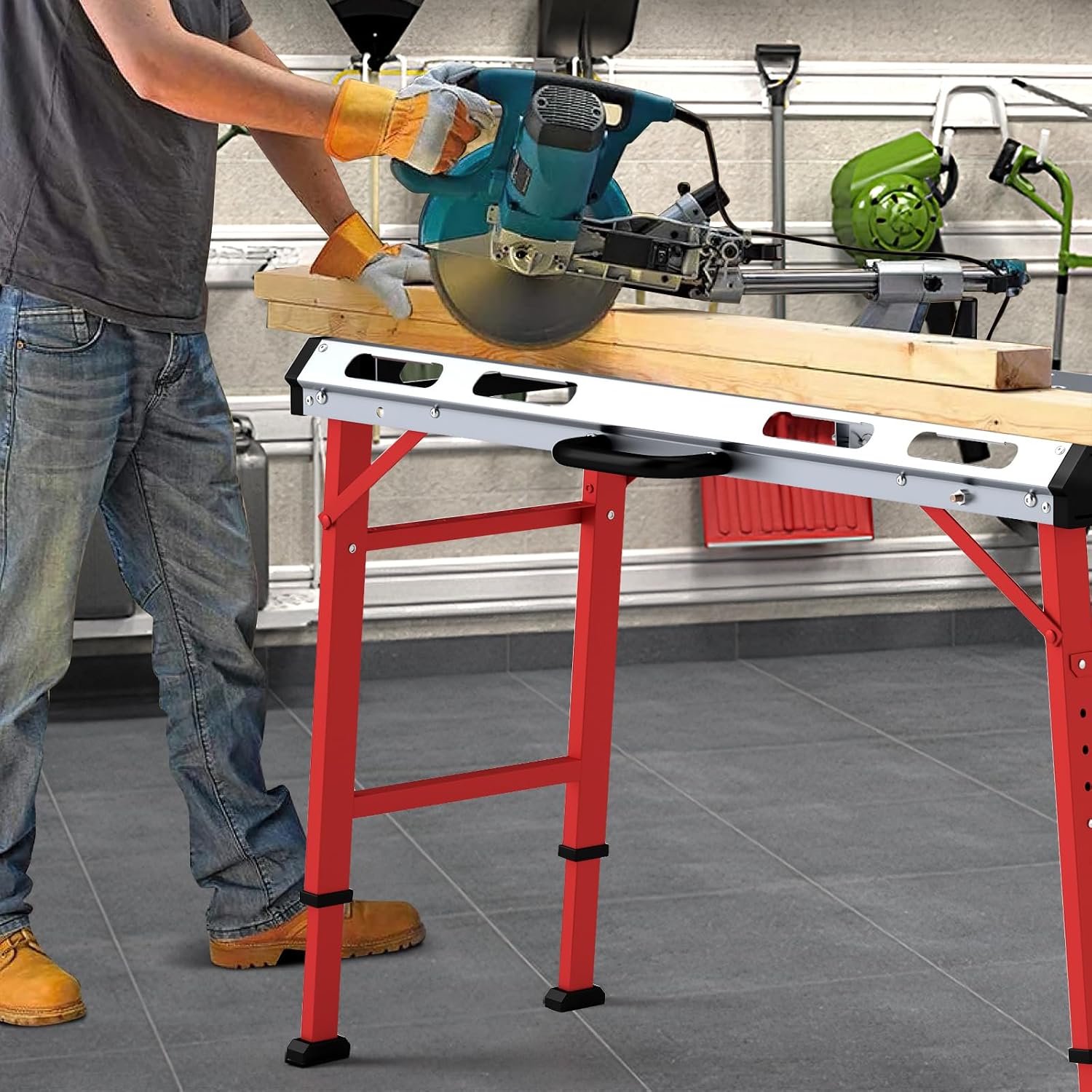 Goplus Portable Welding Table, 42' x 21' Folding Height Adjustable Weld Table Top w/1000LBS Capacity, 2 Bar Clamps, 8 Tool Slots, Handle, 0.7' Holes, Heavy-Duty Workbench Fixture Table for Garage