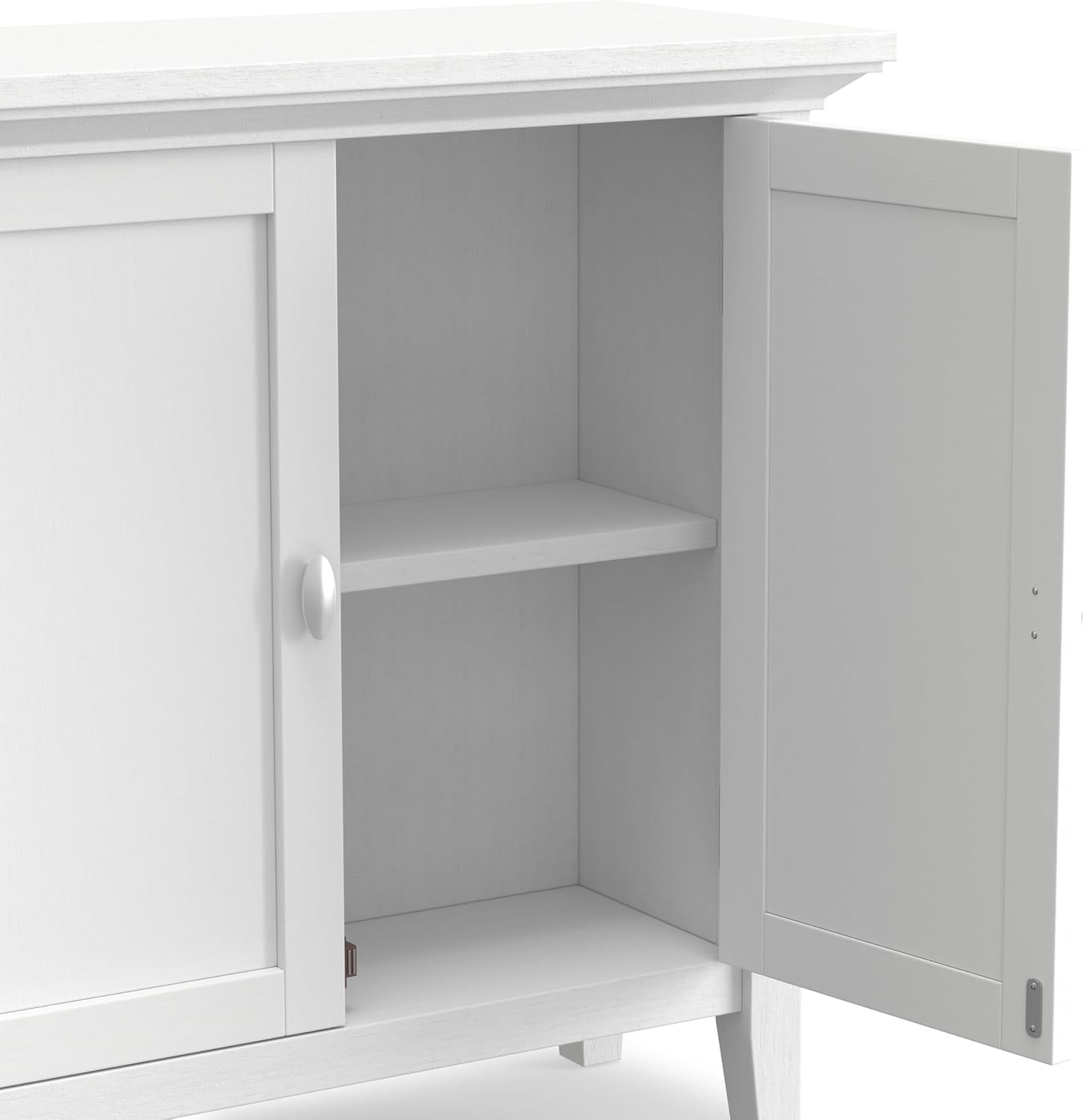 SIMPLIHOME Redmond Storage Cabinet - 32 inch Wide Solid Wood 2-Shelf Low Storage Cabinet in White, Transitional Accent Cabinet for Entryway with Adjustable Shelves and Tapered Legs