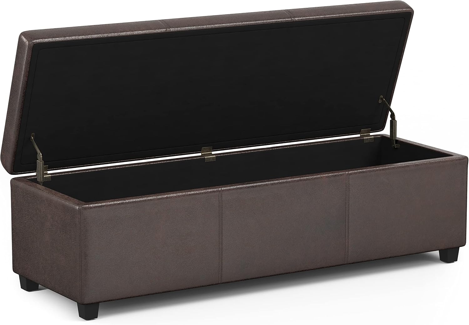 SIMPLIHOME Avalon Extra Large Storage Ottoman Bench - 54 inch Wide Upholstered Vegan Leather Rectangular Lift-Top Ottoman in Distressed Brown, Contemporary Bench for Living Room with Hidden Storage