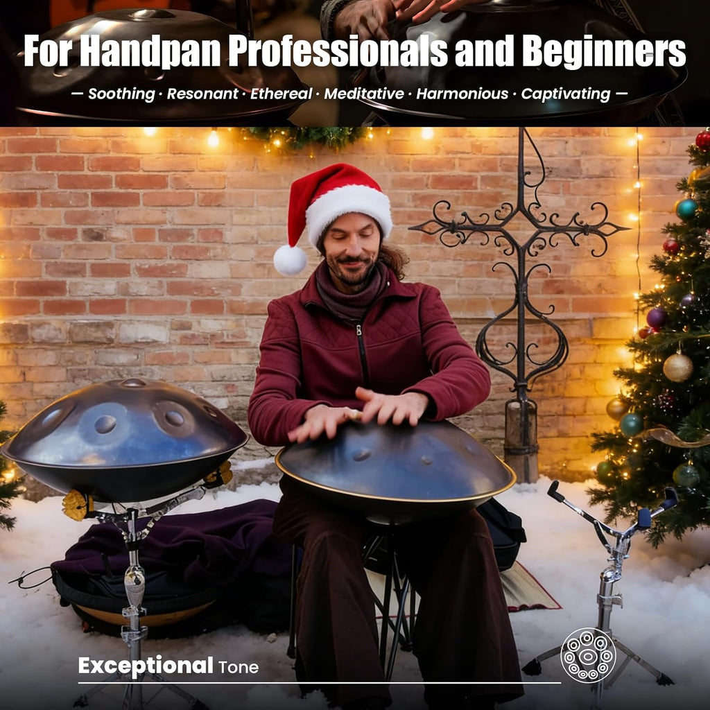 'SINGOFIRE' 10-Notes Handpan Drum, Handpan Drums for Adults, 22-Inch 440Hz D Minor Kurd Handpan, Handpans Instrument with Soft Drum Bag, 2 Handpan Mallets, Stand and Dust-Free Cloth(Gold)