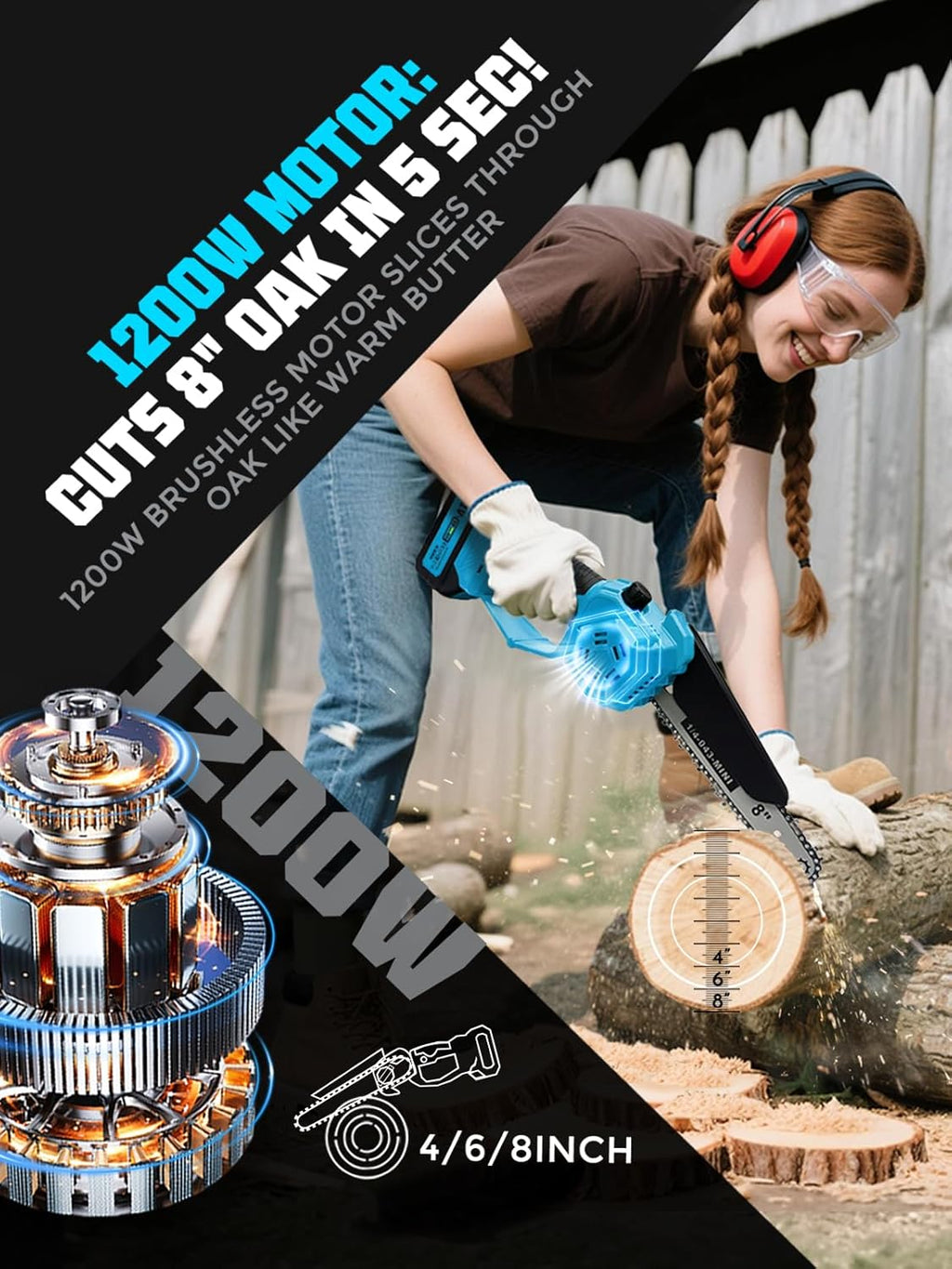 8 & 6 Inch Electric Pole Saw for Tree Trimming, 2-in-1 Mini Chainsaw and Pole Saw, 2x4000mAh Battery Powered, 16 ft Reach,Auto Oiling,Tool-Free Tensioning,Fathers Day Yard Gift